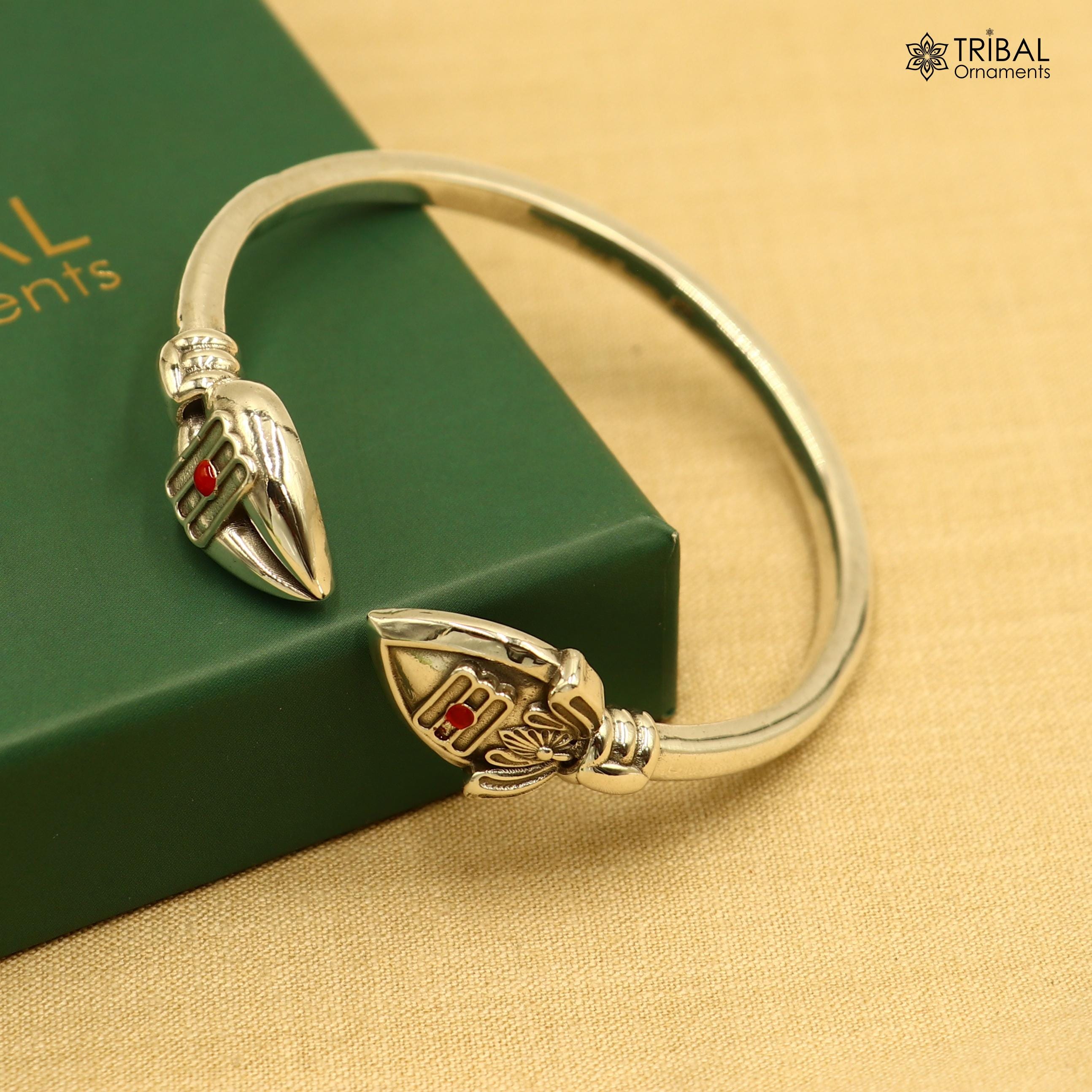 925 Sterling Silver Lord Kartikeya Adjustable Bangle Bracelet Kada