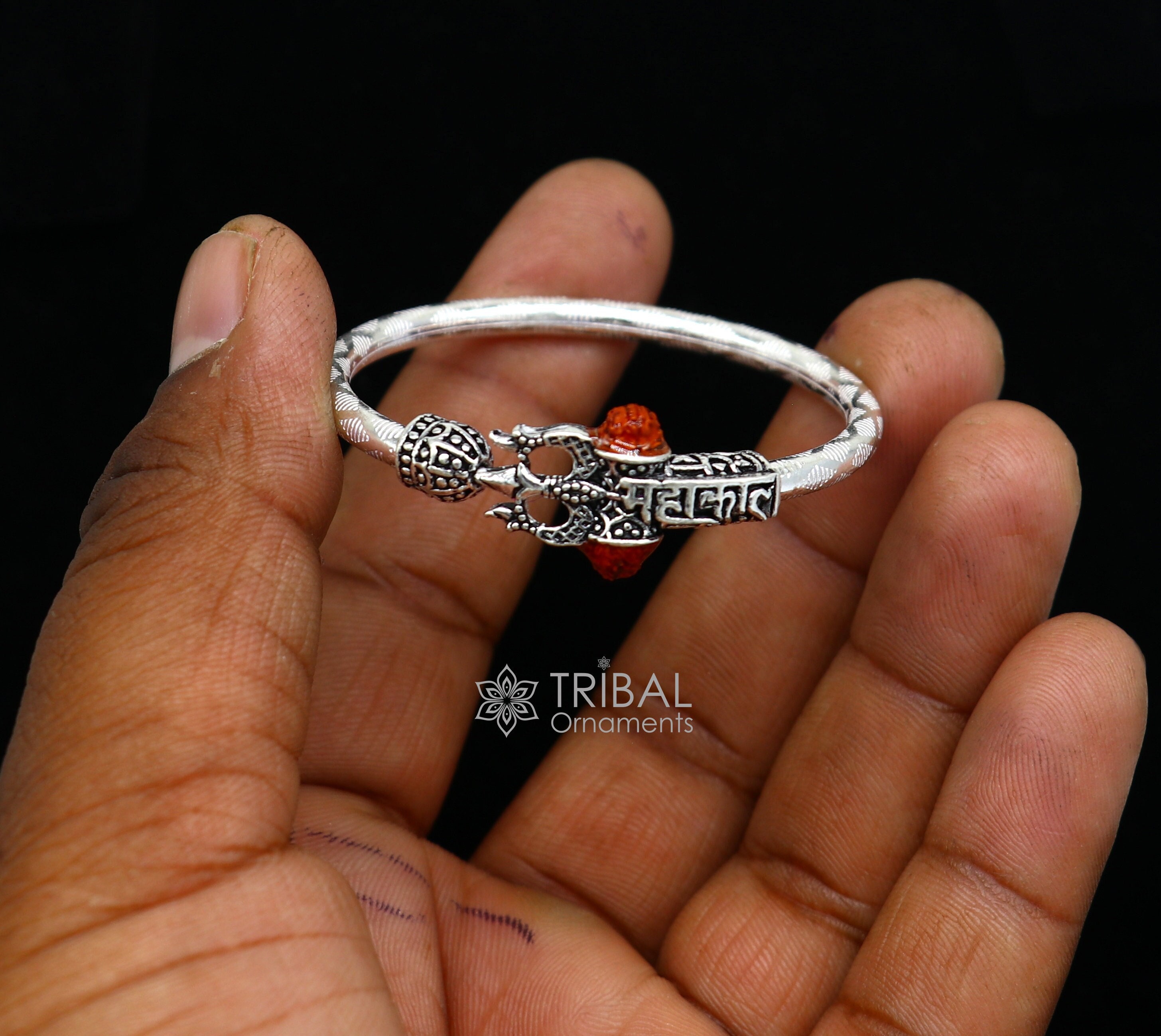 Attractive mahakal written silver bracelet for men