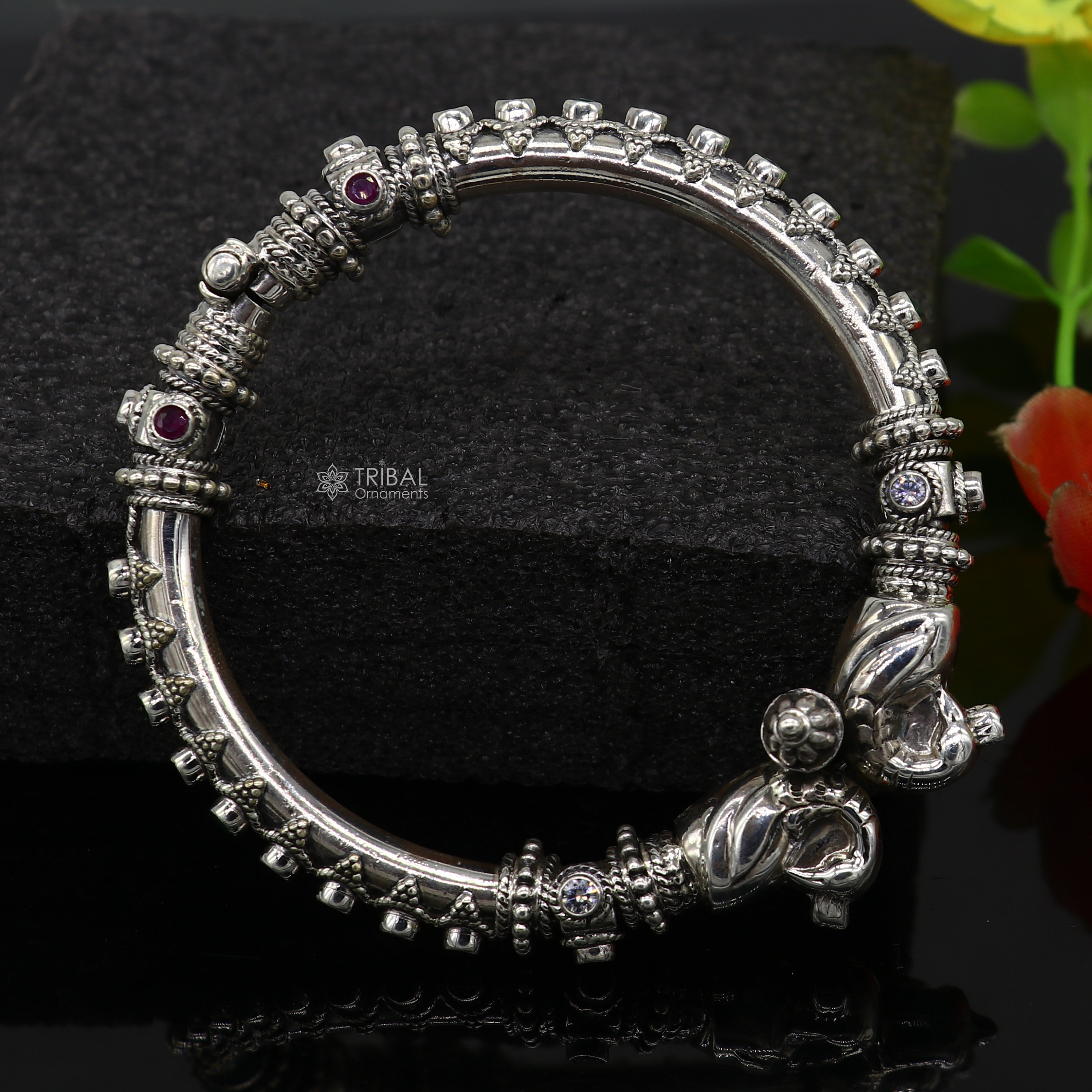 アクセサリー sunny side up Narrow Tangin Bangle 2012 Vintage SARDA Sterling Silver Black Onyx Hinged Bangle