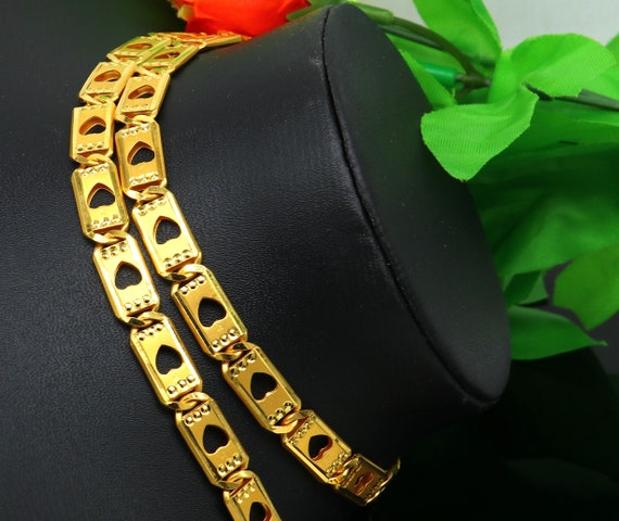 7mm 22kt yellow gold handmade All size gold bar Royal nawabi Chain or  Bracelet fabulous diamond cut design men's jewelry gbr82 | TRIBAL ORNAMENTS