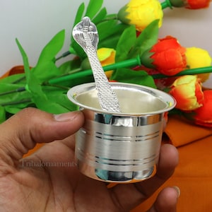 Solid sterling silver handmade elegant Ghee pot patra puuja or worshipping, Butter pot for kitchen, silver puja utensils from India su540