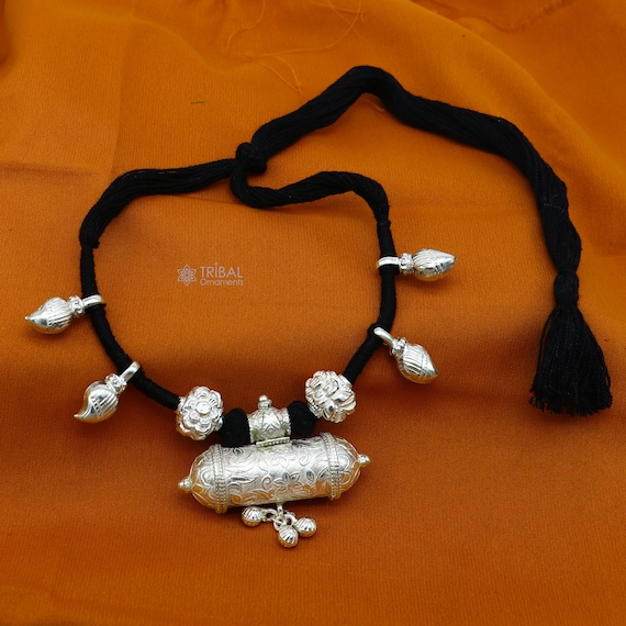 925 Sterling Silver Handmade Ethnic Cultural Tribal Pendant With Black Thread Necklace Traditional Choker Brides Jewelry Set653 Etsy Canada