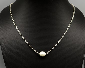 Collier En Argent Massif 925 - Maille Chaîne Simple Avec Perle - Style Ethnique - Occasion