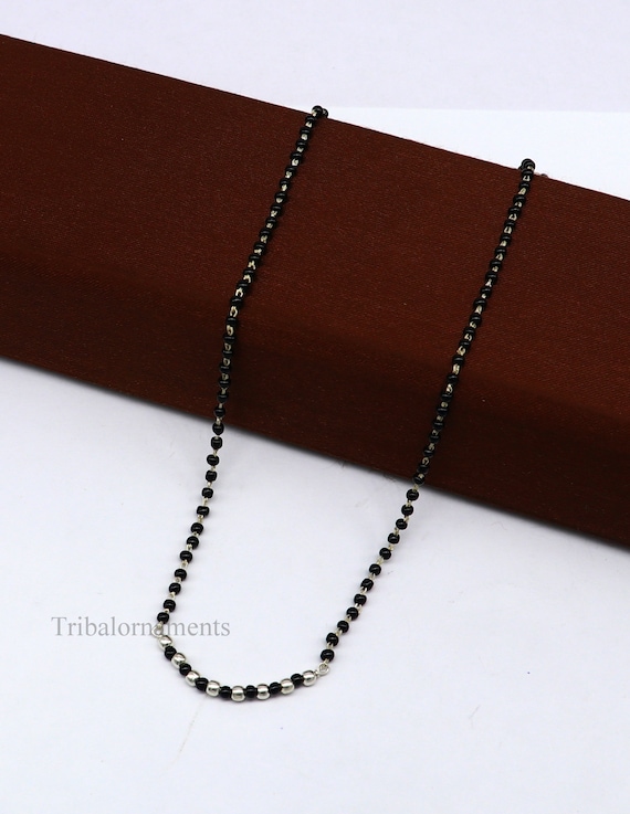 925 Sterling Silver Black Beads Chain Necklace Gorgeous Small - Etsy