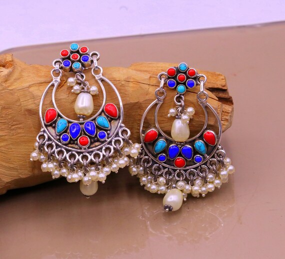 925 Sterling Silver Handmade Turquoise and Coral Stone Modern