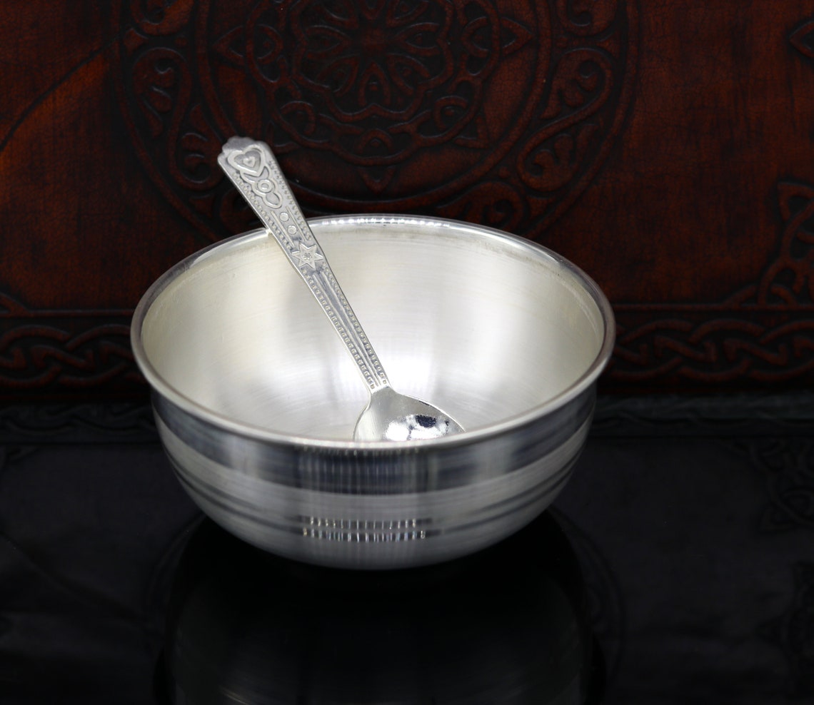 999 solid pure silver handmade utensils bowl and spoon table Etsy
