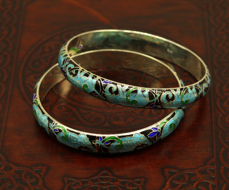 925 sterling silver handmade enamel elephant work bridesmaid bangle bracelet for girl/'s women/'s personalized gifting tribal jewelry nba84