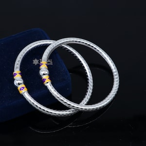 925 Sterling silver handmade Single ball design baby bangle bracelet kada, fabulous silver baby jewellery bbk206