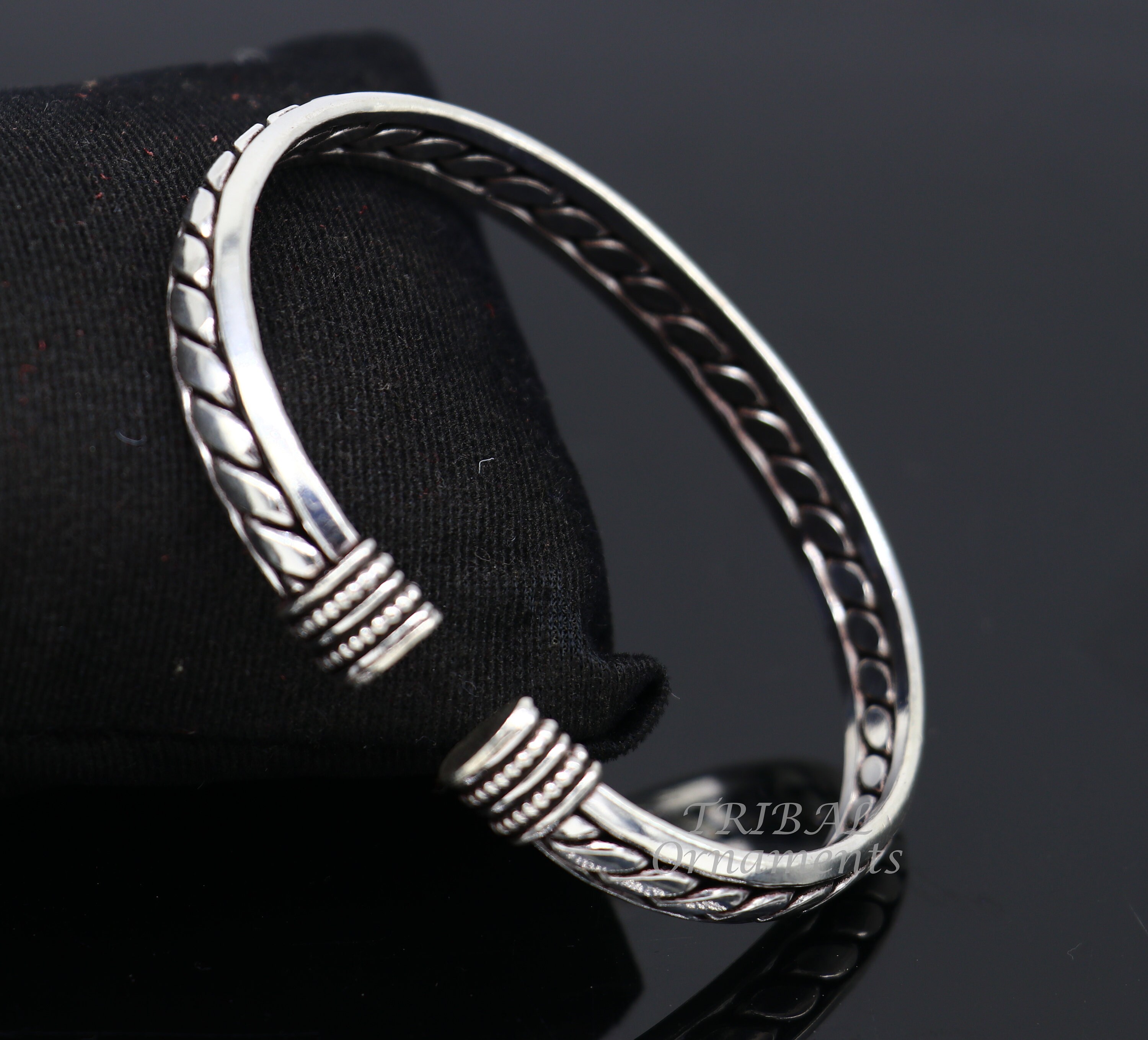 925 Sterling Silver Bright Cuff Bangle Bracelet Kada