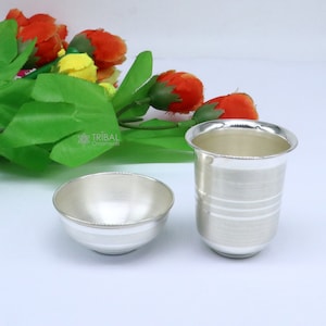 999 fine silver water milk glass and bowl, silver tumbler silver, silver utensils, silver baby set serving food DIWALI Puja utensils sv281