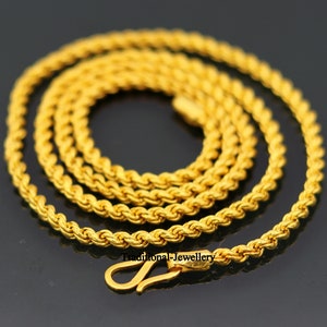 22k yellow gold handmade fabulous rope chain necklace all sezes long excellent 3mm wide gold unisex chain ch164