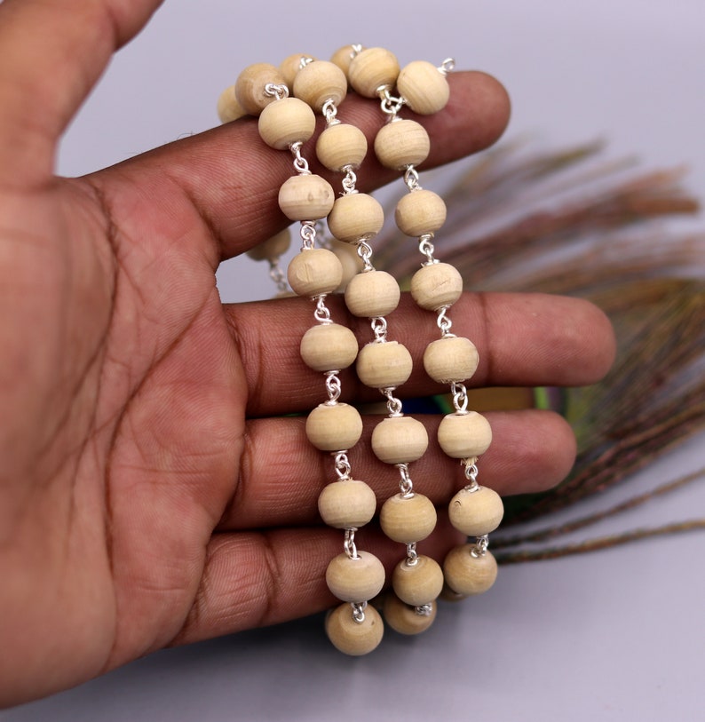 925 Solid Silver Tulsi Chain Mala Tulsi Wooden Handcrafted 54 Etsy