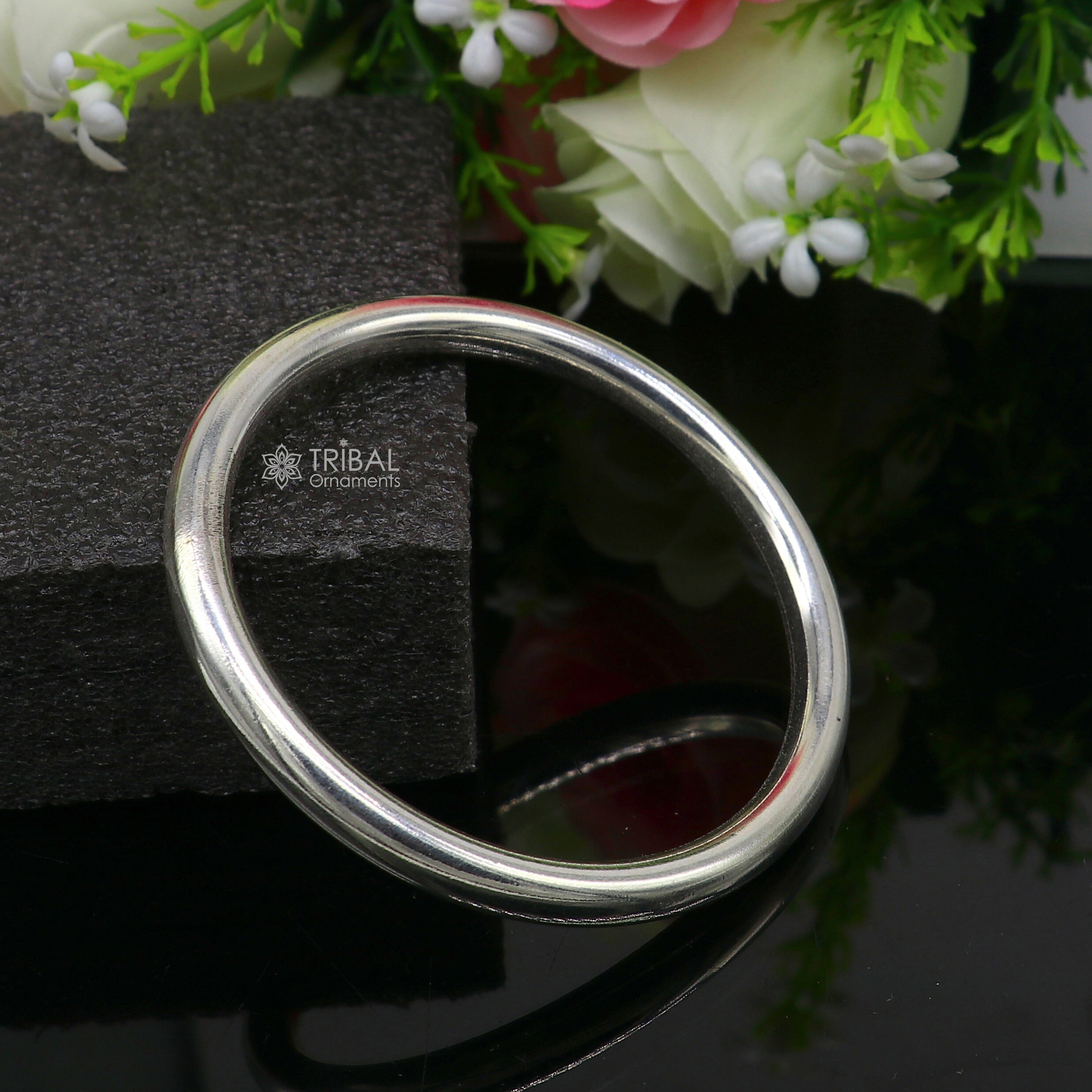 925 Sterling Silver Plain Shiny Bright Bangle Bracelet Kada