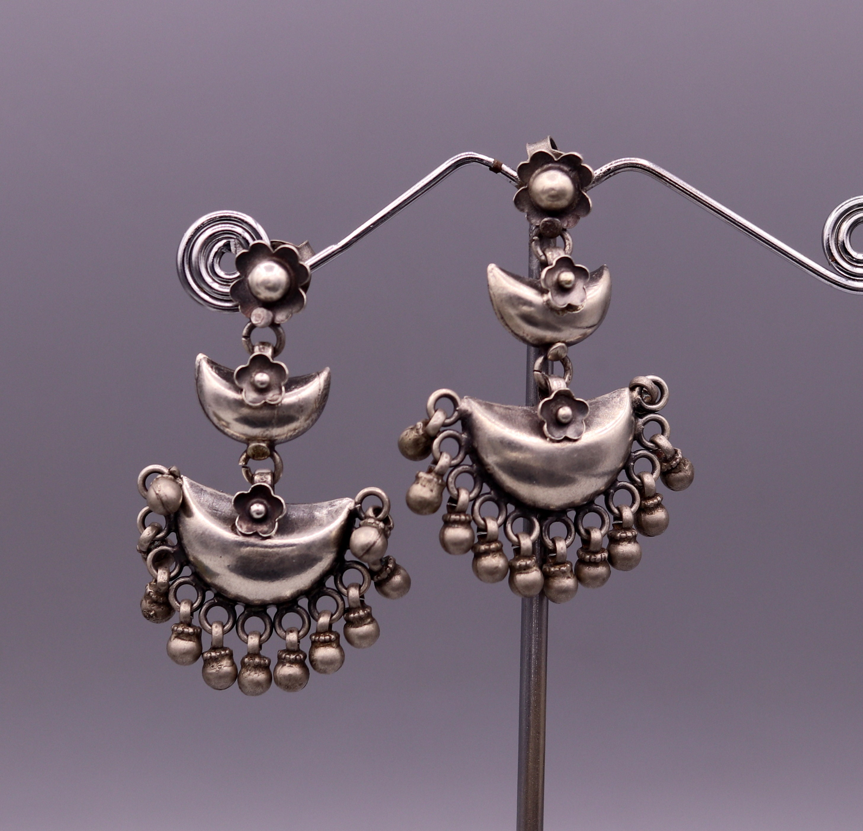 Boucles D'oreilles Cercles Suspendus En Argent Sterling 925, Longueur ~7 Cm (2-3/4 Pouces) - Neuf Sans Emballage