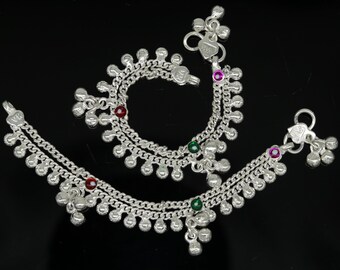 Pulsera de tobillo de plata esterlina de 5,2" de largo, hecha a mano, con sonido de ruido, personalizada, para bebé, regalo personalizado, ank211