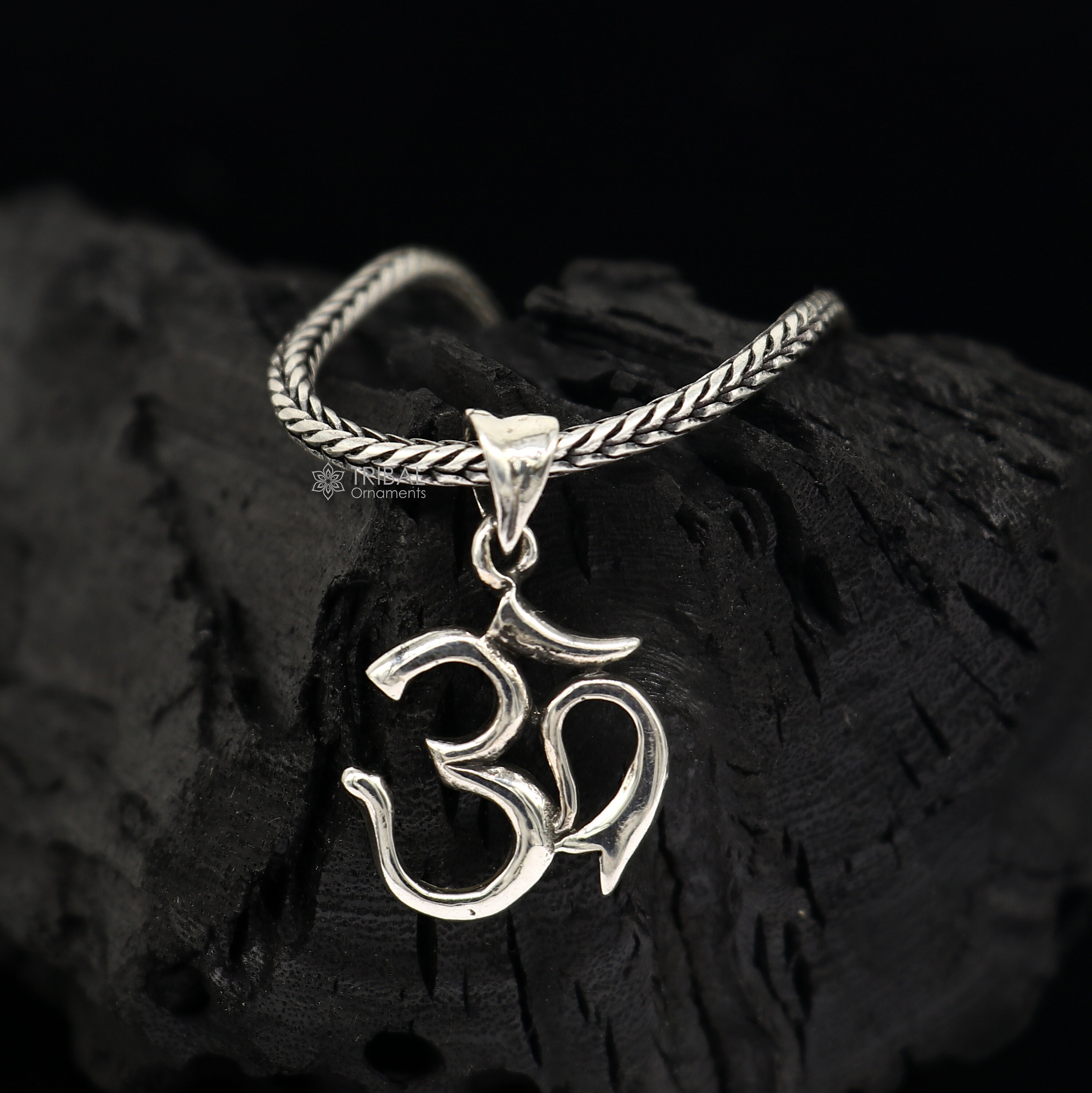 925 Sterling Silver Aum OR OM Pendant Wheat Chain Unisex Best