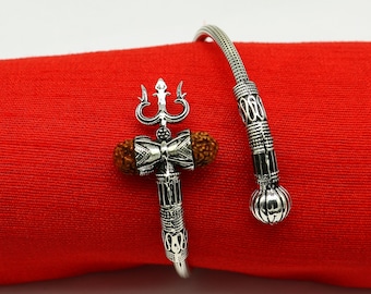 925 sterling silver customized lord shiva trident trishul With Rudraksha bangle bracelet kada, best gift for girl's or boy's nssk430
