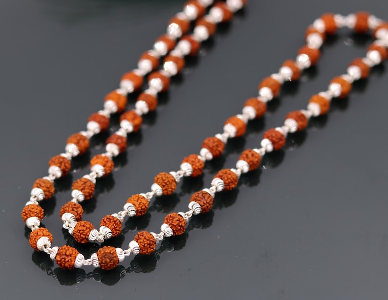 Handmade Sterling silver gorgeous natural rudraksh beads 26 inches long 54 beads japp mala necklace from rajasthan india ch38