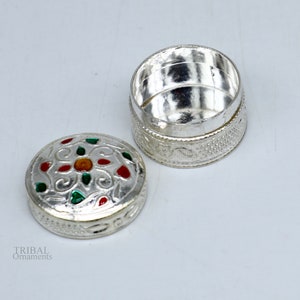 925 solid silver vintage style brides gift kajal box, trinket box, sindur box, eyeliner box, silver utensils, best bridal gift stb339
