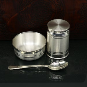 999 pure silver combo bowl and Water/milk tumbler, silver vessel, silver baby utensils, silver puja article, puja gifting utensils sv110