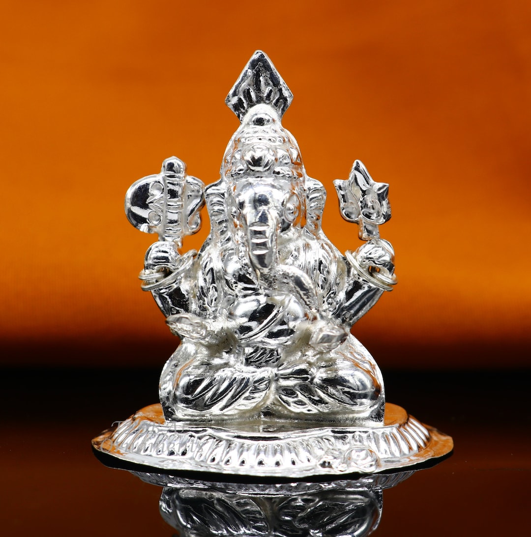 Sterling Silver Lord Ganesh Idol, Pooja Articles, Hindu Silver Ganesha