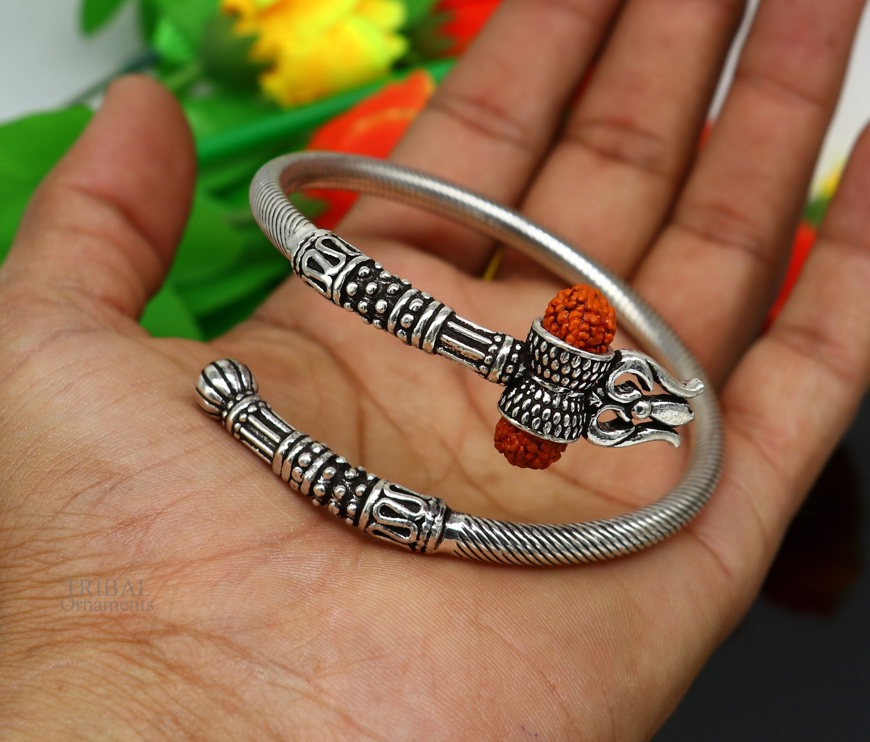 925 Sterling Silver Idol Shiva Trident or Trishul Bangle, Pretty