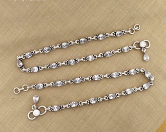 10.5インチ 925スターリングシルバー ホワイトストーン アンクレット