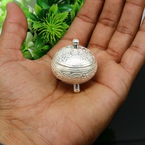 925 Sterling silver handmade fabulous trinket box, solid kumkum box, casket box, sindoor box, enamel work customized gifting box stb144