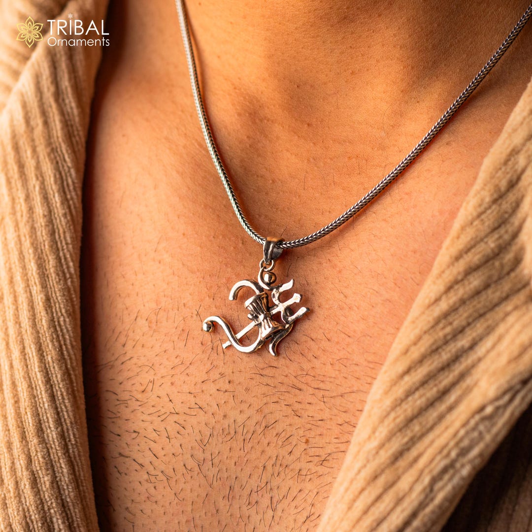 925 Sterling Silver Vintage Antique Style Aum With Trident Shiva