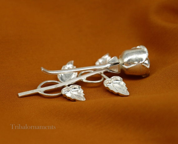 Solid Sterling Silver Handmade Rose Flower Design Men's Brooch for