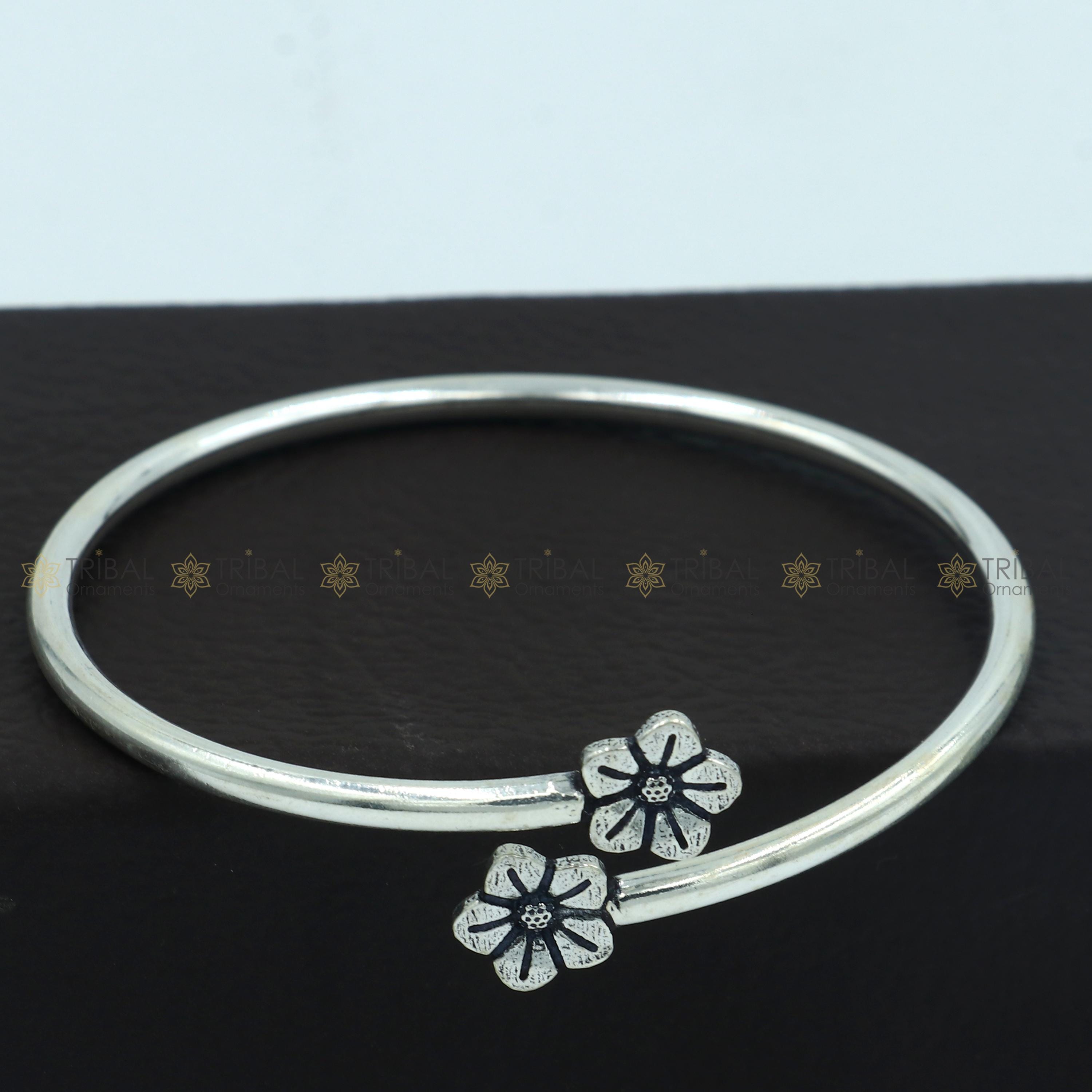 アクセサリー silver 925 simple design bangle 925 Sterling Silver Handmade Flower Design Stylish Kada