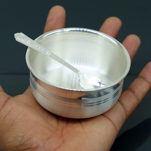999 pure fine silver handmade silver bowl and spoon set, silver utensils silver art, tray stay baby/kids healthy, silver vessels sv75