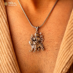 Divine 925 sterling silver Goddess bhawani/ Durga mataji with lion pendant, amazing unisex pendant locket goddess tribal jewelry ssp896