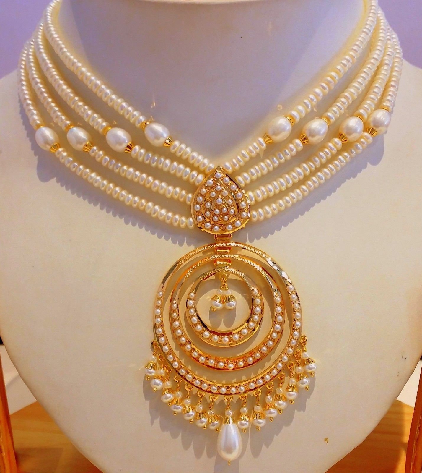 22k Yellow Gold Pearl Necklace With Earrings Authentic Etsy