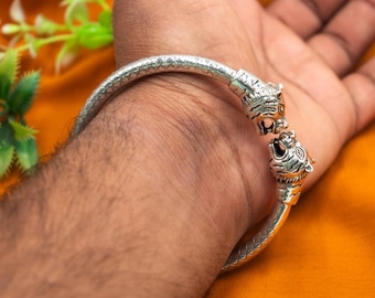 925 Sterling Silver Handmade Lion Face Design Bangle