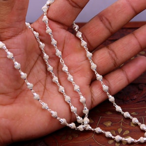 Sterling silver handmade Solid basil rosary plant wooden beads silver chain necklace tulsi mala use in Ayurveda meditation ch57