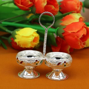 925 sterling silver handmade customized work puja utensils, silver Tilak bowl, kesar chaindan kumkum patra/ bowl, silver article su555