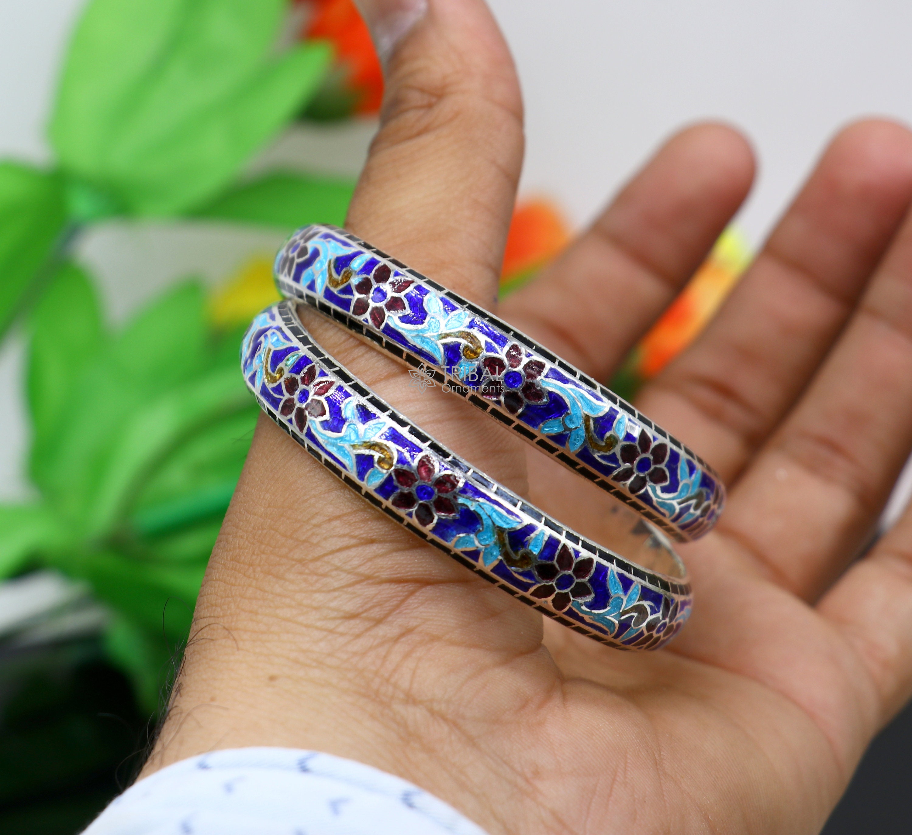 Silver meenakari best sale bangles