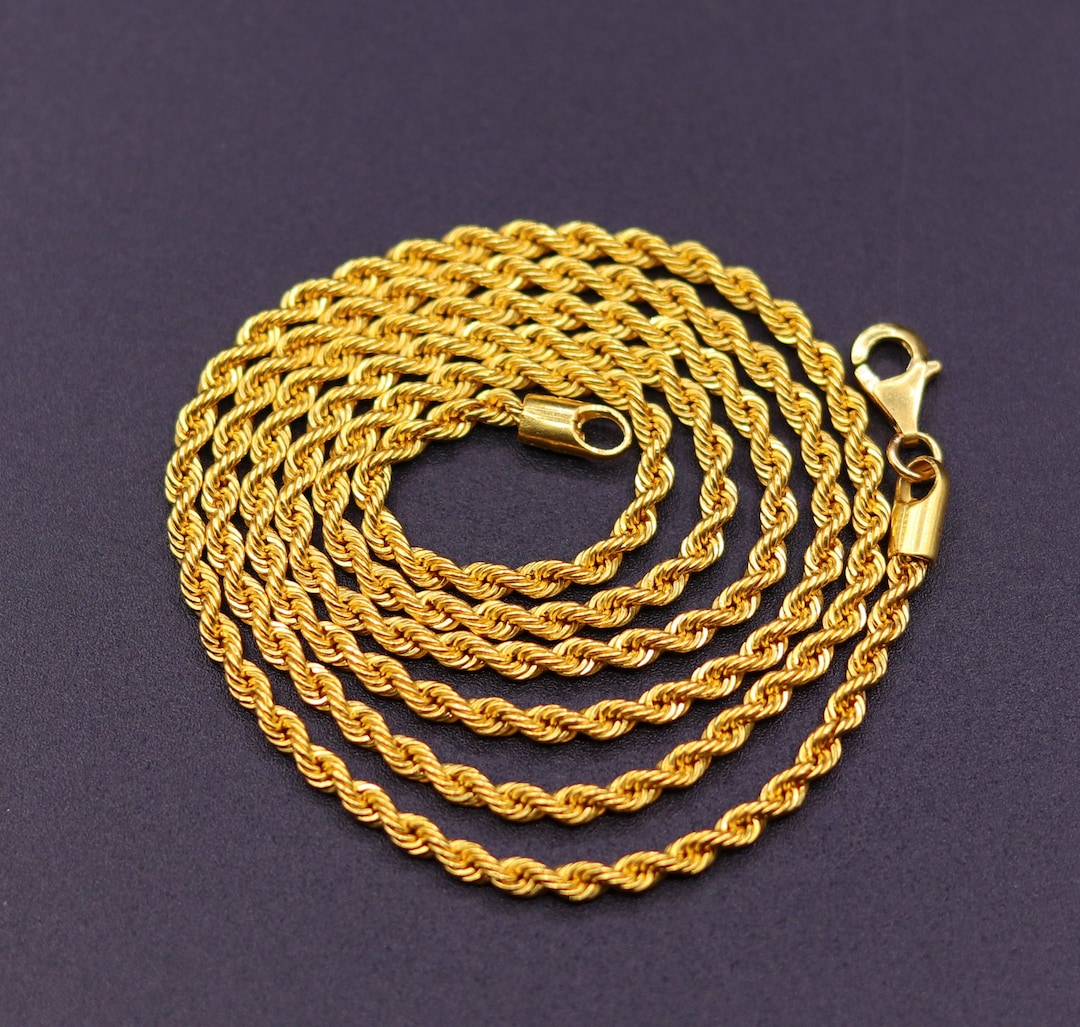 Genuine 22kt Yellow Gold Handmade Fabulous Rope Chain Necklace Unisex ...