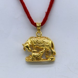 925 sterling silver handmade elegant divine kamdhenu cow with calf pendant, amazing gold polished cow and calf pendant best gift nsp605