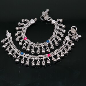 5&quot; Handmade sterling silver new born baby anklets, excellent waved charming noisy bells baby anklet bracelet, payal for kids jewelry ank278