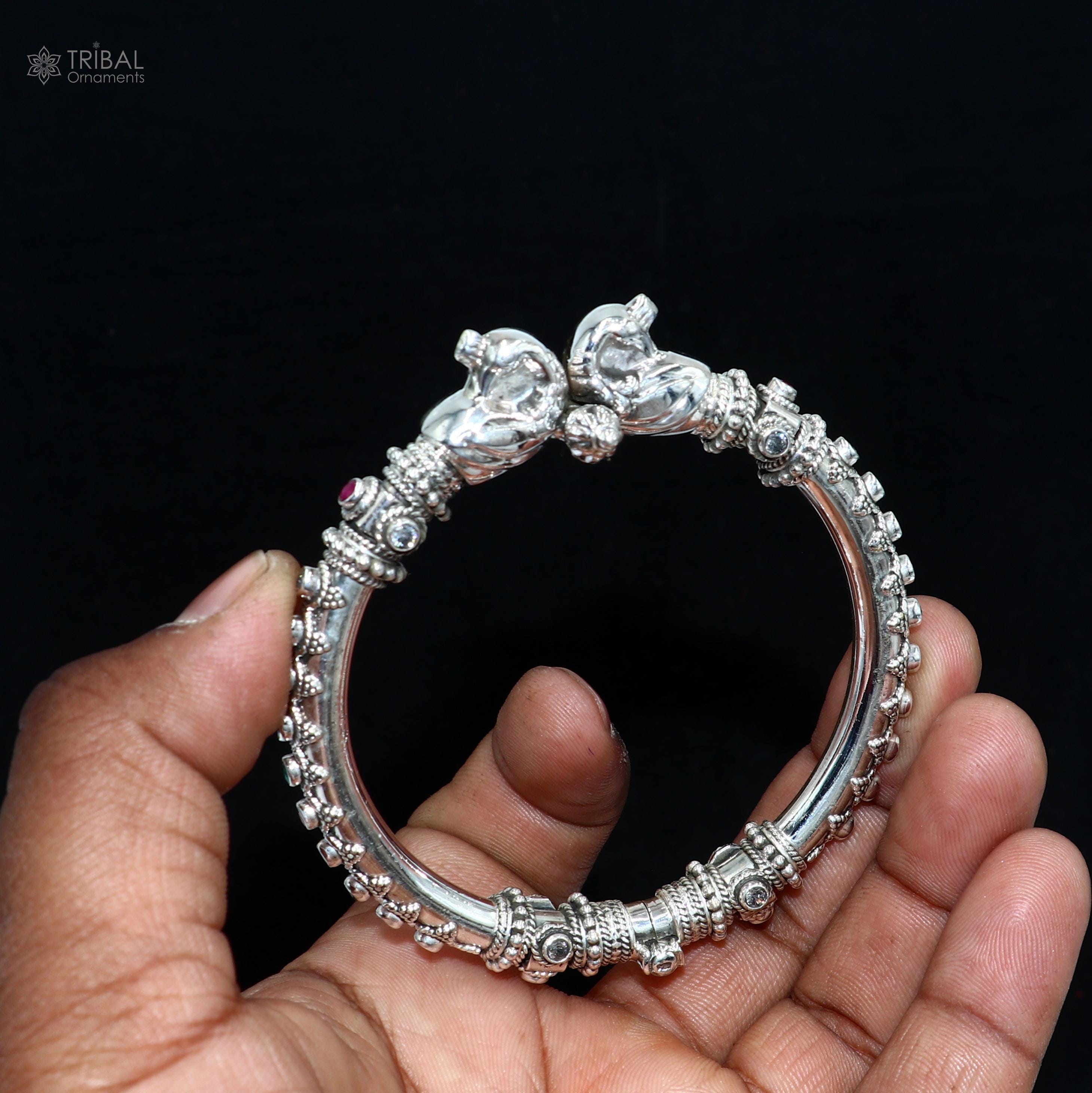 925 Sterling Silver Handmade Customized Peacock Design Bangle Kada