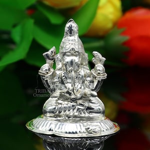Lord Ganesha divine statue, fabulous Sterling silver ganesha statue figurine for home temple diwali puja article utensils art493