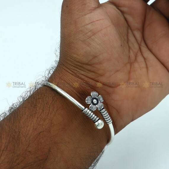 925 Sterling Silver Handmade Double Flower Design Stylish Kada