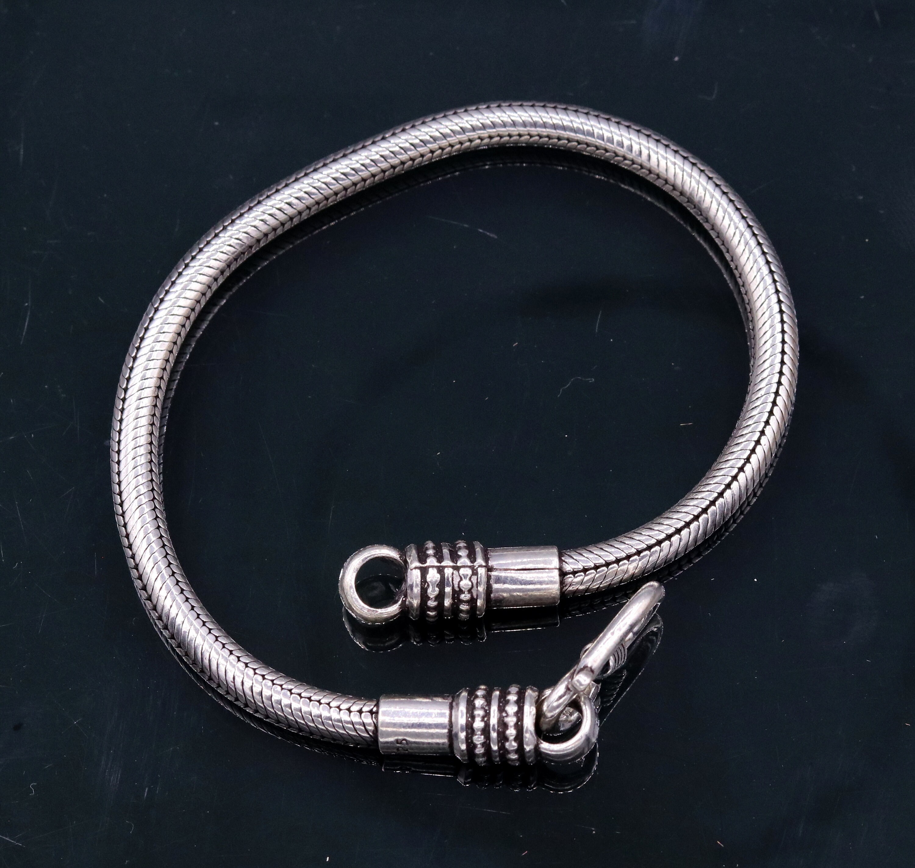  MULA 925 Sterling Silver Snake Chain Charm Bracelet