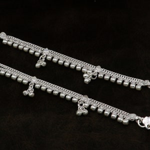5&quot; Vintage fancy style customized Sterling silver baby anklets, charm ankle bracelet, best kids gifting jewelry birthday gift india ank288