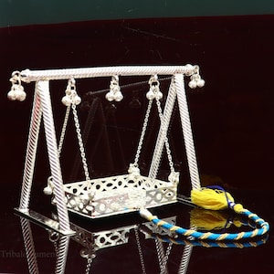 Sterling silver handmade Laddu Gopala jhula, Baby Krishna swing, child Krishna palana, silver jhula, laddu Gopal Jhula, silver article su382