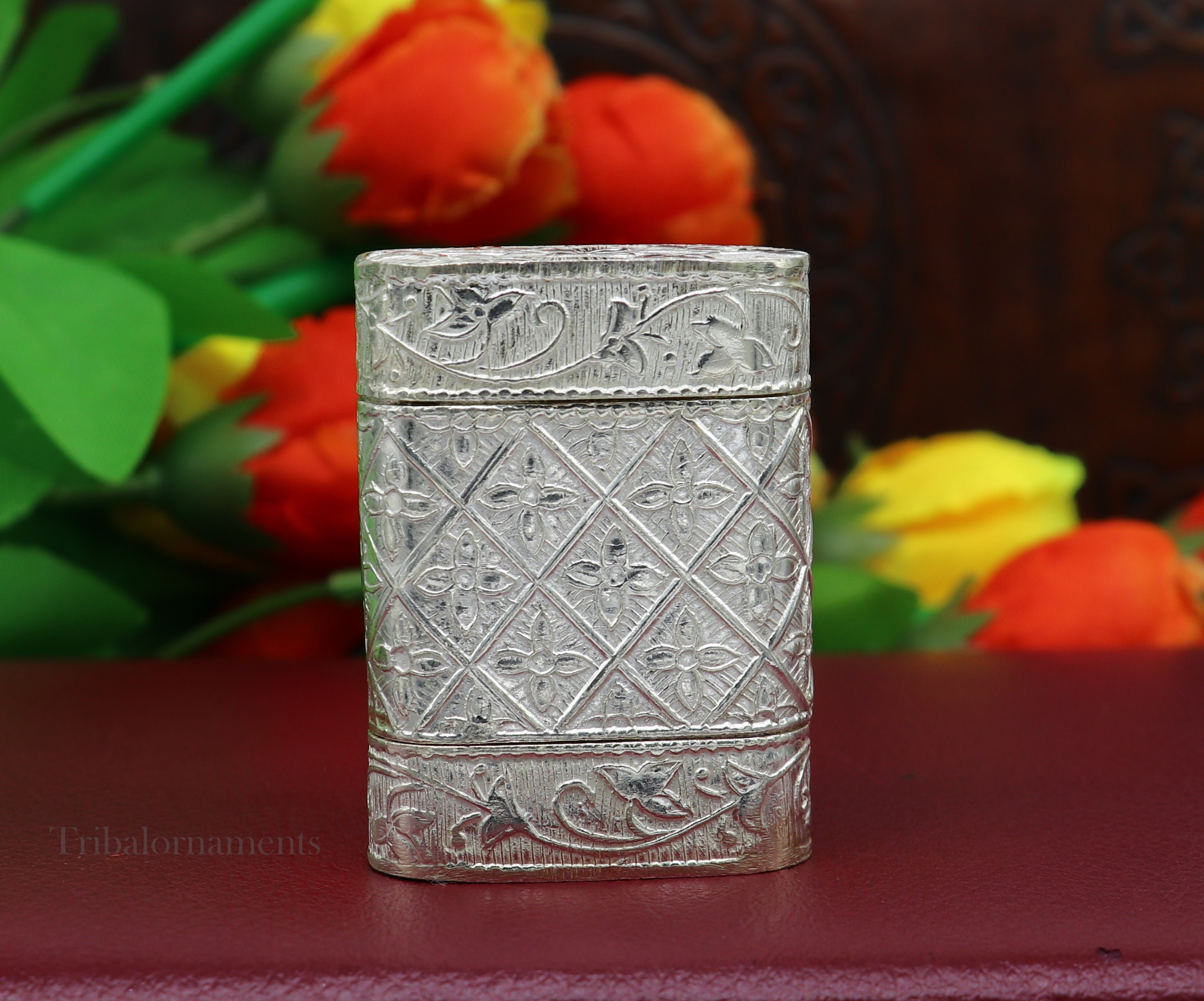 925 Sterling Silver Handcrafted Floral Design 2 In1 Trinket