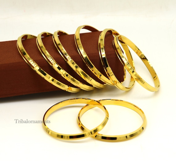 22K White & Yellow Gold Polish Fancy Sikh Kada - Sikh Kara - Mens