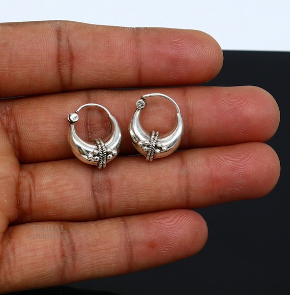 Sterling Silver Tribal Rajastani Hoop Earrings Sterling Silver Tribal Rajastani Hoop Earrings